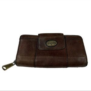 Vintage Fossil Women’s Wallet Bifold Zip Around Brown Leather Button  #1792